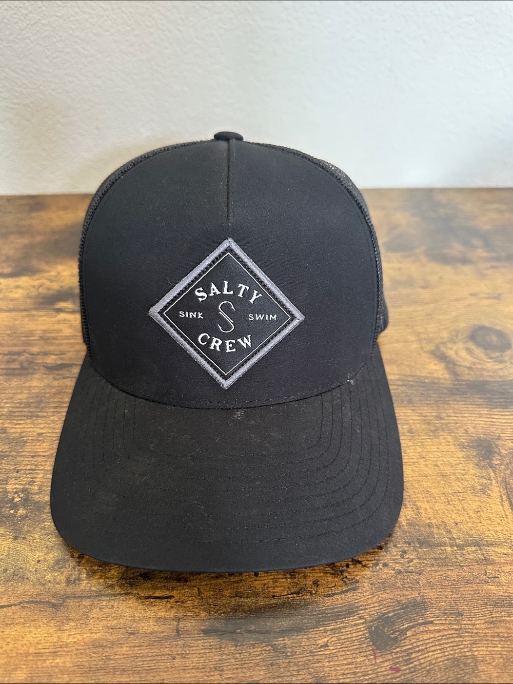 Salty Crew Black Trucker Hat with Gray Diamond Patch